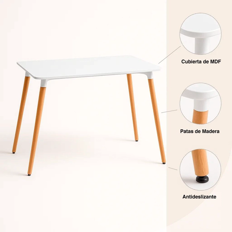 MESA KLIK MUEBLES EAMES RECTANGULAR COMEDOR BLANCO 120X80 CMS - 5