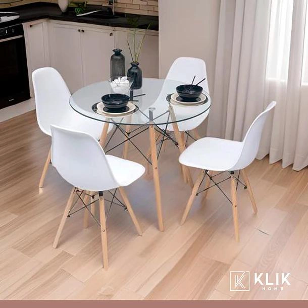 COMEDOR MESA EAMES VIDRIO 80CM + 4 SILLAS EAMES BLANCAS - 2