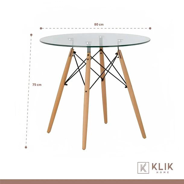 COMEDOR MESA EAMES VIDRIO 80CM + 4 SILLAS EAMES BLANCAS - 5