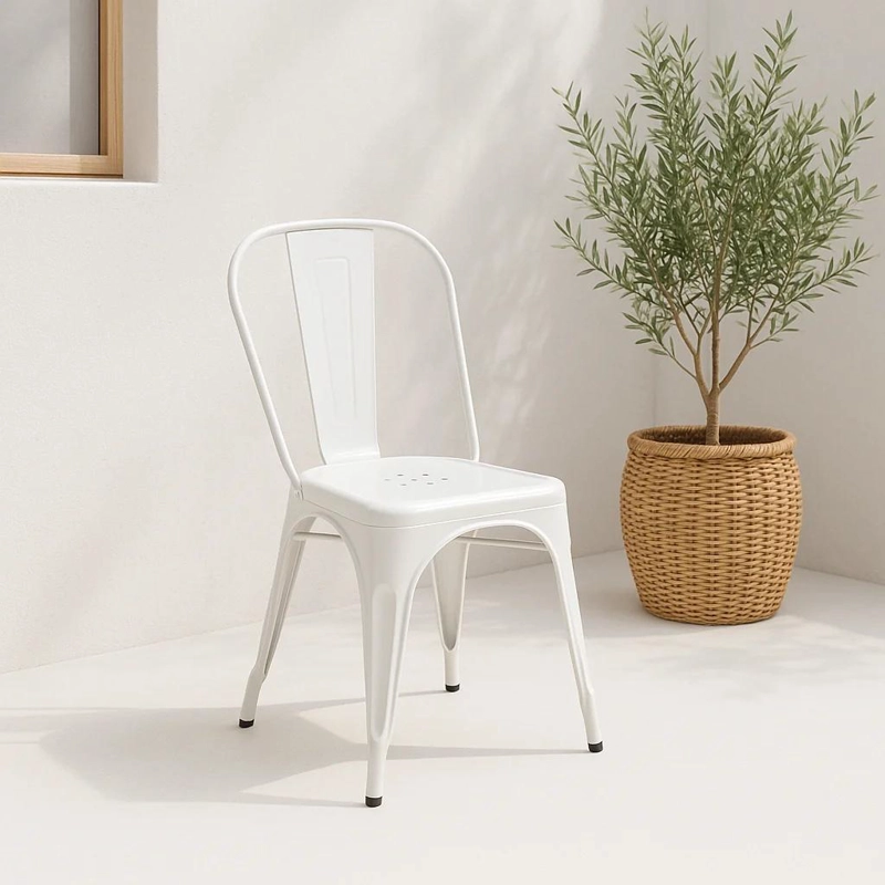SILLA KLIK MUEBLES TOLIX 1 CUERPO ACERO BLANCA COMEDOR O TERRAZA EXTERIOR - 2