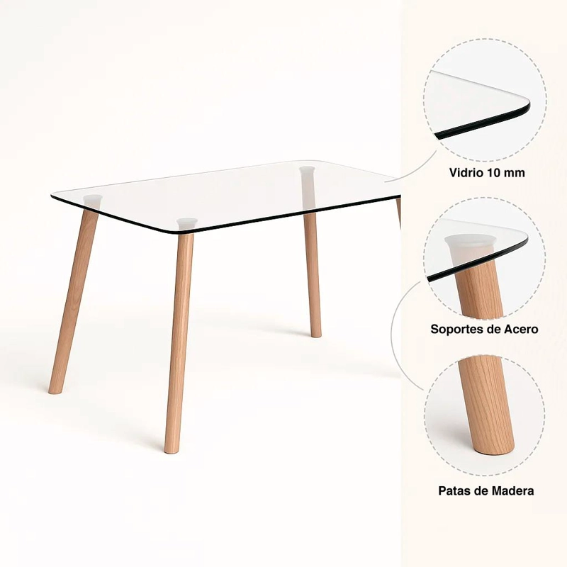 MESA COMEDOR KLIK MUEBLES NORDICA VIDRIO RECTANGULAR 140X90 CM - 9
