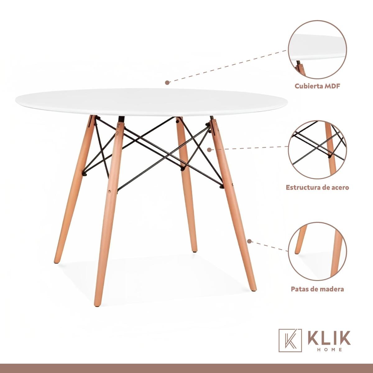 MESA COMEDOR KLIK MUEBLES EAMES 100CM REDONDA BLANCO - 3