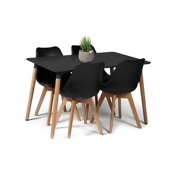COMEDOR MESA RECTANGULAR NEGRA + 4 SILLAS TULIP NEGRAS - 1
