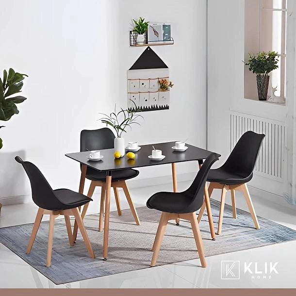 COMEDOR MESA RECTANGULAR NEGRA + 4 SILLAS TULIP NEGRAS - 8