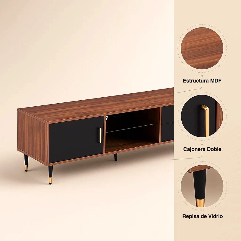 RACK TV KLIK MUEBLES MOSCU MDF CAFE NATURAL - 5