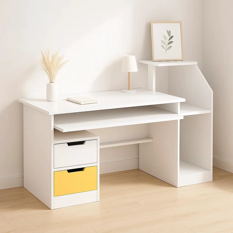 ESCRITORIO KLIK MUEBLES BUENOS AIRES CON CAJONES Y REPISAS BLANCO - 2