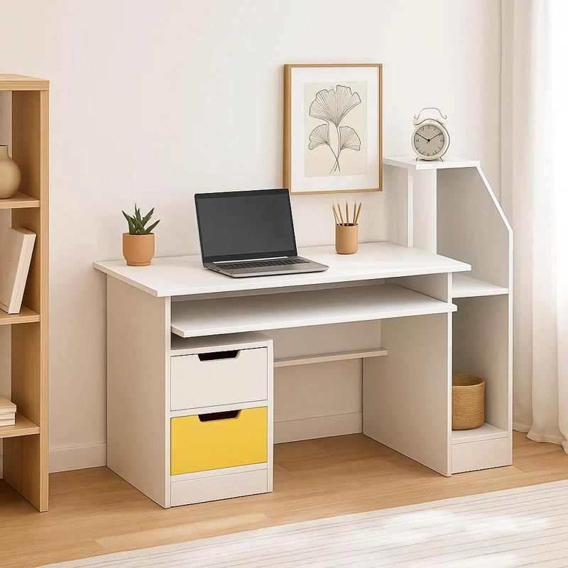 ESCRITORIO KLIK MUEBLES BUENOS AIRES CON CAJONES Y REPISAS BLANCO - 3