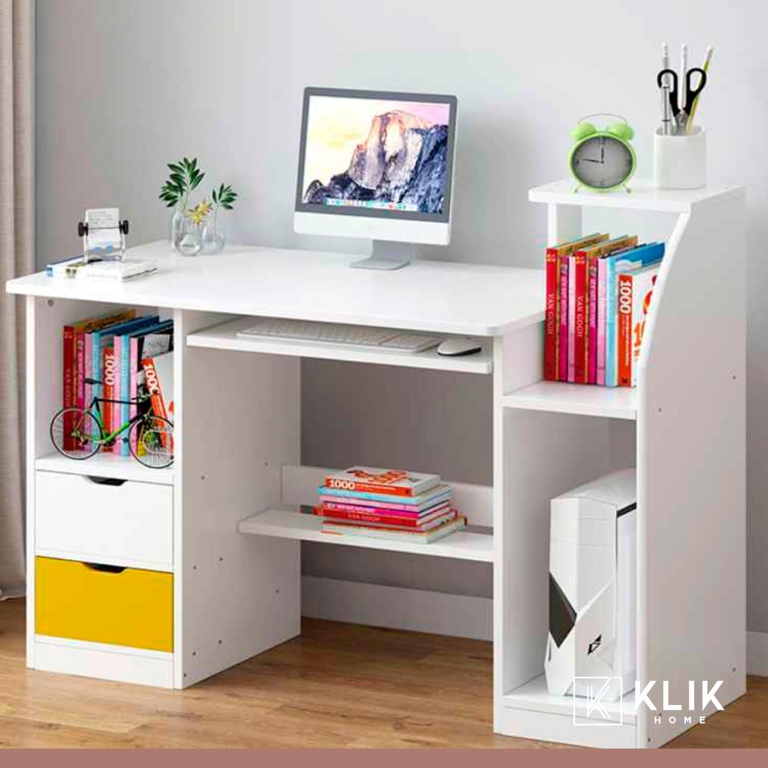 ESCRITORIO KLIK MUEBLES BUENOS AIRES CON CAJONES Y REPISAS BLANCO - 8