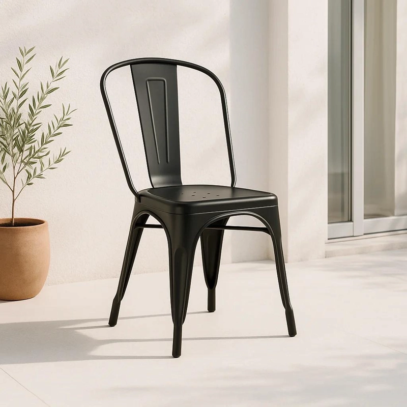 SILLA KLIK MUEBLES TOLIX 1 CUERPO ACERO NEGRA COMEDOR O TERRAZA EXTERIOR - 2