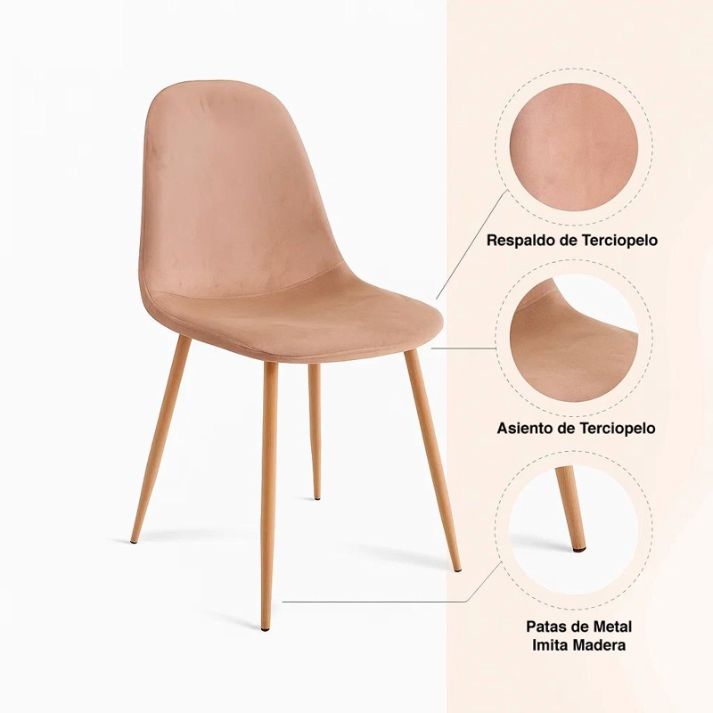 SILLA KLIK MUEBLES SPOON 1 CUERPO TERCIOPELO BEIGE VELVET - 5