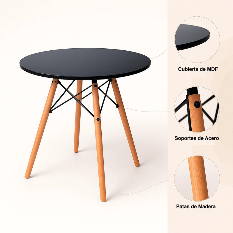 MESA COMEDOR KLIK MUEBLES EAMES 100CM REDONDA NEGRO - 5