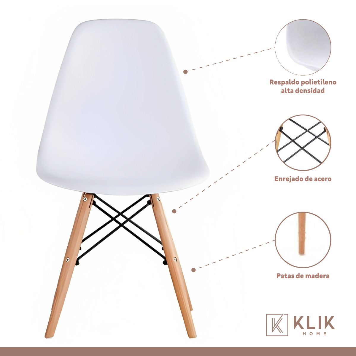 COMEDOR MESA EAMES REDONDA BLANCA 80CM + 4 SILLAS EAMES BLANCAS - 4