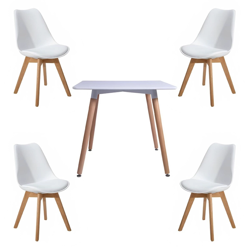 COMEDOR MESA CUADRADA BLANCA + 4 SILLAS TULIP ACOLCHADAS BLANCAS - 1