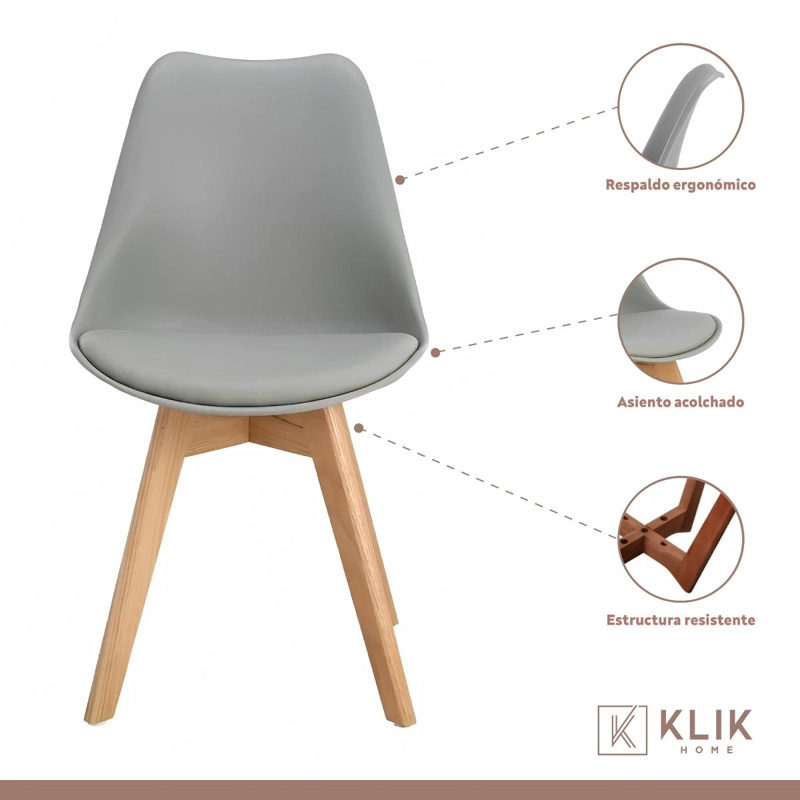 COMEDOR MESA EAMES VIDRIO 100 CM + 5 SILLAS TULIP GRISES - 4