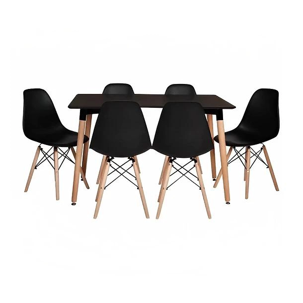 COMEDOR MESA RECTANGULAR NEGRA + 6 SILLAS EAMES NEGRAS - 1
