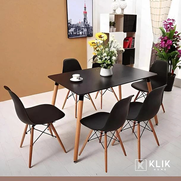 COMEDOR MESA RECTANGULAR NEGRA + 6 SILLAS EAMES NEGRAS - 2