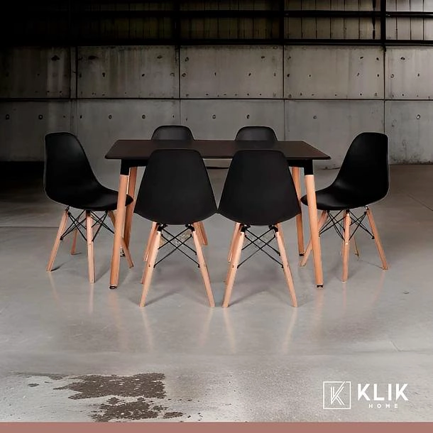 COMEDOR MESA RECTANGULAR NEGRA + 6 SILLAS EAMES NEGRAS - 8