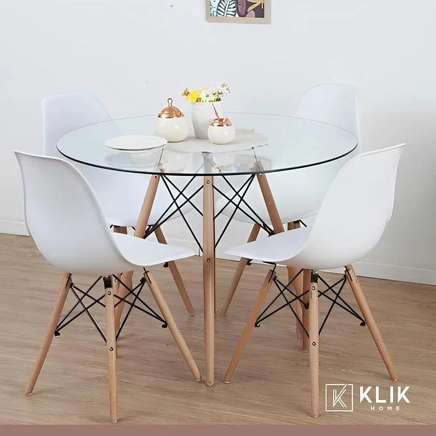COMEDOR MESA EAMES VIDRIO 100CM + 4 SILLAS EAMES BLANCAS - 2