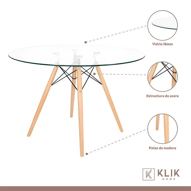 COMEDOR MESA EAMES VIDRIO 100CM + 4 SILLAS EAMES BLANCAS - 3