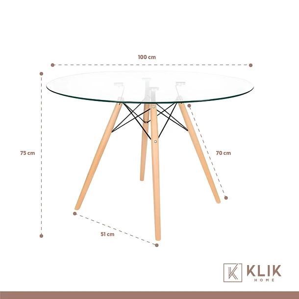 COMEDOR MESA EAMES VIDRIO 100CM + 4 SILLAS EAMES BLANCAS - 5