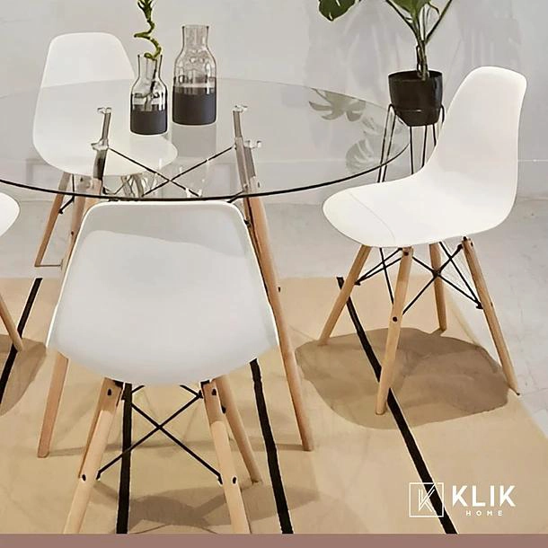 COMEDOR MESA EAMES VIDRIO 100CM + 4 SILLAS EAMES BLANCAS - 8