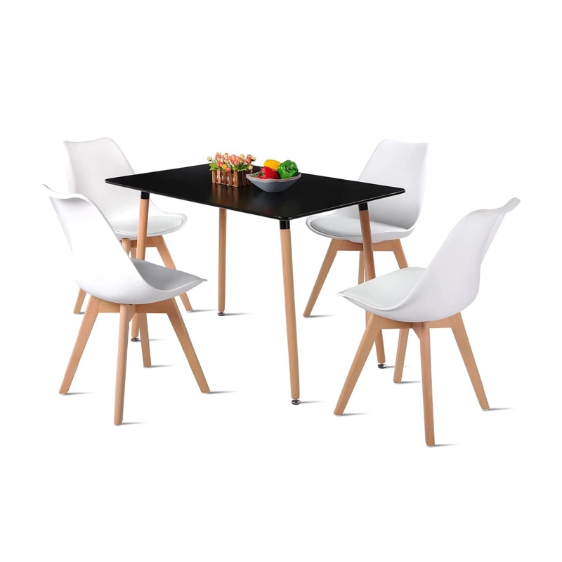 COMEDOR MESA RECTANGULAR NEGRA 120X80 + 4 SILLAS TULIP BLANCAS - 1