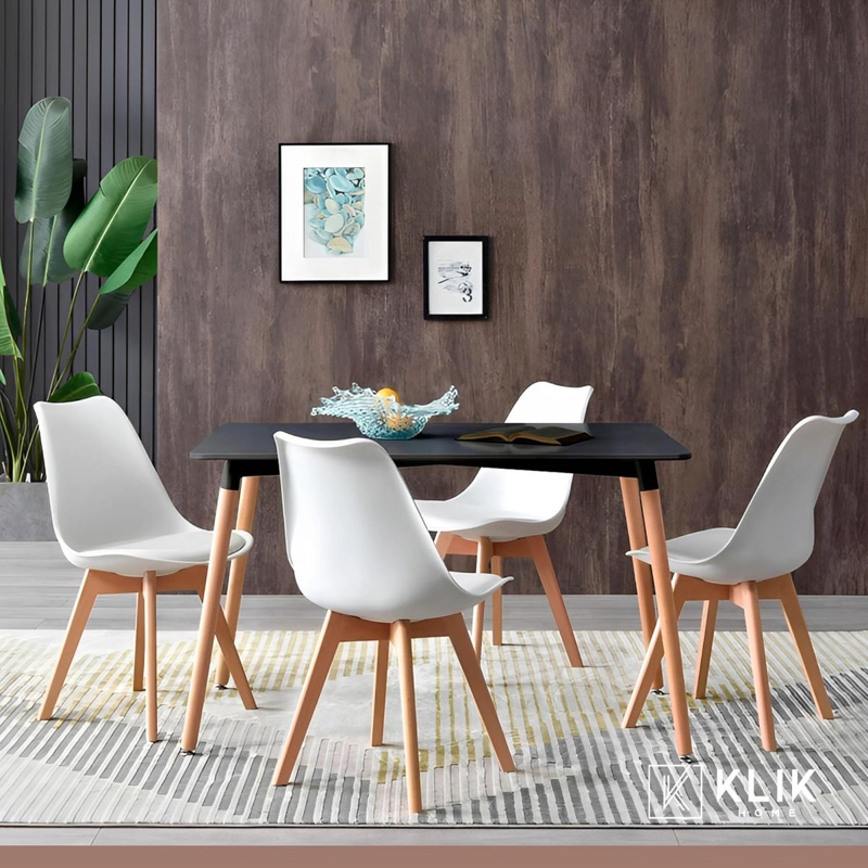 COMEDOR MESA RECTANGULAR NEGRA 120X80 + 4 SILLAS TULIP BLANCAS - 2