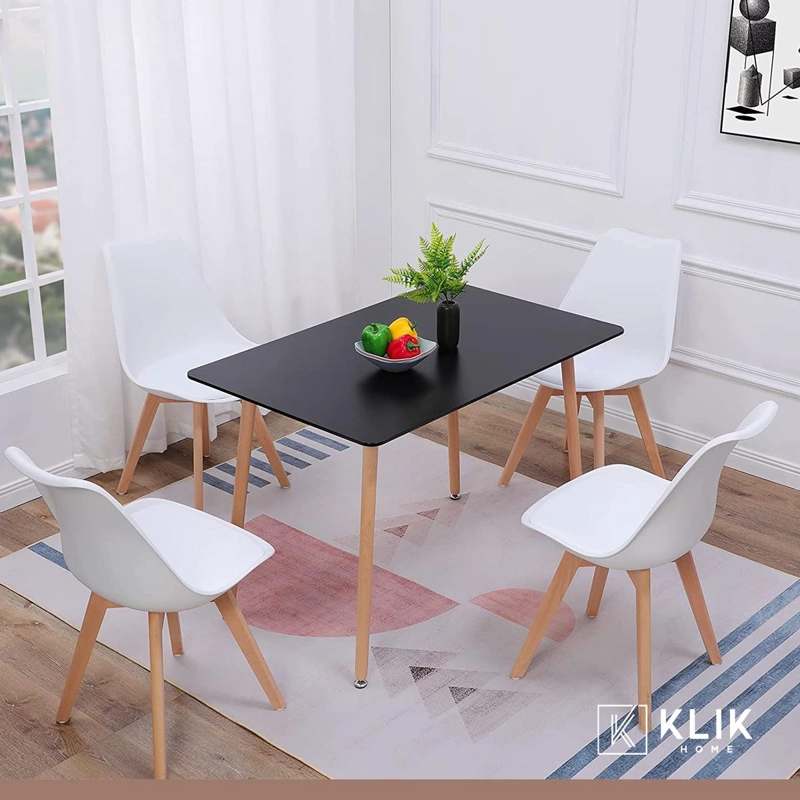 COMEDOR MESA RECTANGULAR NEGRA 120X80 + 4 SILLAS TULIP BLANCAS - 8
