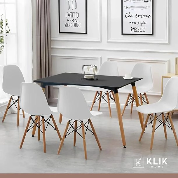 COMEDOR MESA RECTANGULAR NEGRA + 6 SILLAS EAMES BLANCAS - 2