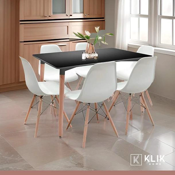 COMEDOR MESA RECTANGULAR NEGRA + 6 SILLAS EAMES BLANCAS - 8