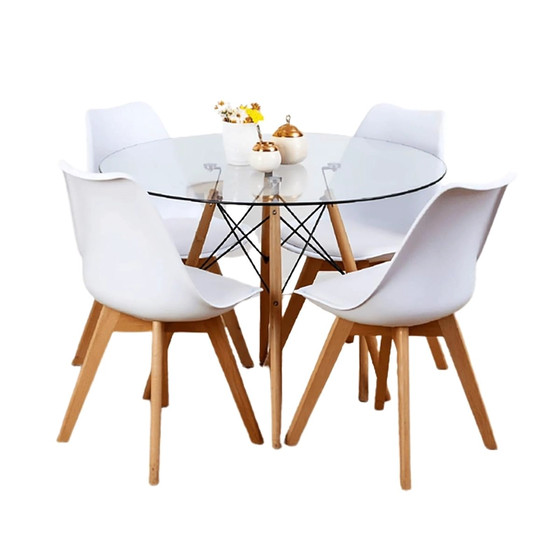 COMEDOR MESA EAMES VIDRIO 100 CM + 4 SILLAS TULIP BLANCAS - 1