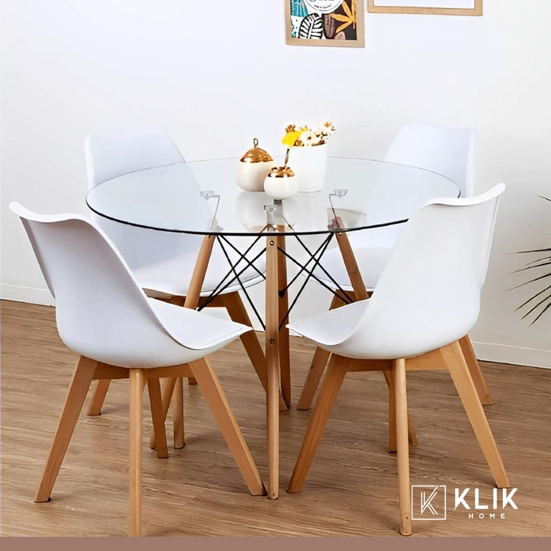 COMEDOR MESA EAMES VIDRIO 100 CM + 4 SILLAS TULIP BLANCAS - 2