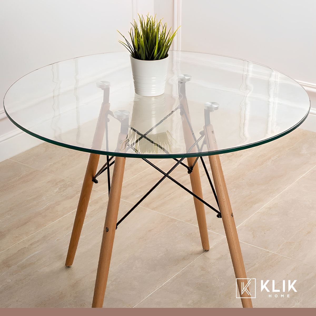 COMEDOR MESA EAMES VIDRIO 100 CM + 4 SILLAS TULIP MENTA - 2