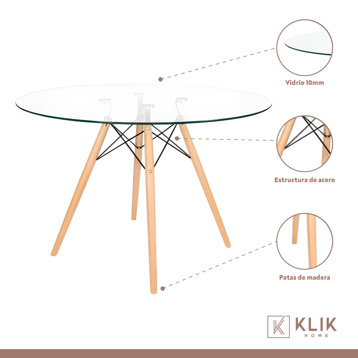 COMEDOR MESA EAMES VIDRIO 100 CM + 4 SILLAS TULIP MENTA - 3