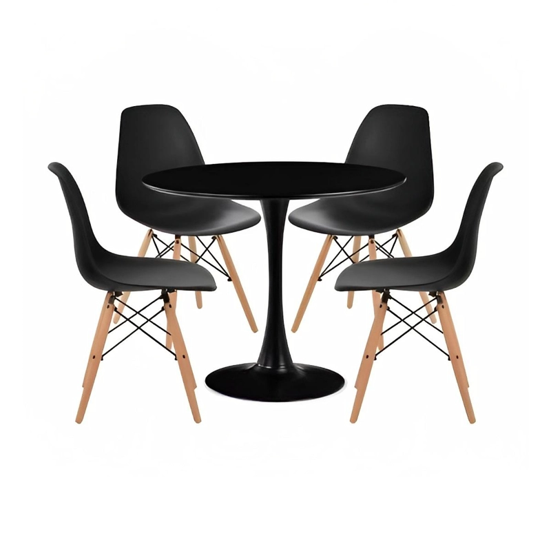 COMEDOR MESA TULIP NEGRA - 4 SILLAS EAMES NEGRAS - 1