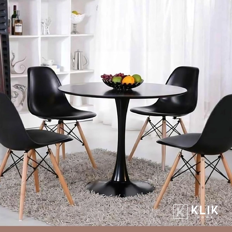 COMEDOR MESA TULIP NEGRA - 4 SILLAS EAMES NEGRAS - 2