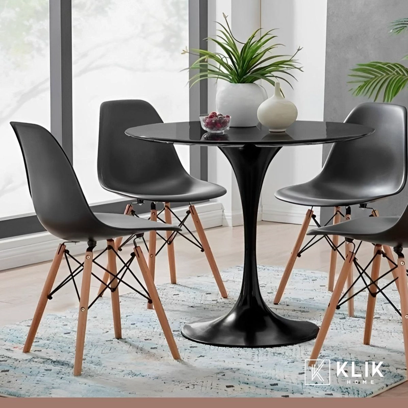 COMEDOR MESA TULIP NEGRA - 4 SILLAS EAMES NEGRAS - 8
