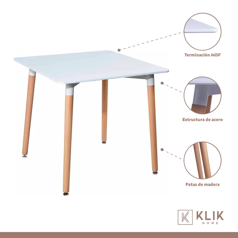 COMEDOR MESA EAMES CUADRADA BLANCA + 4 SILLAS EAMES NEGRAS - 3