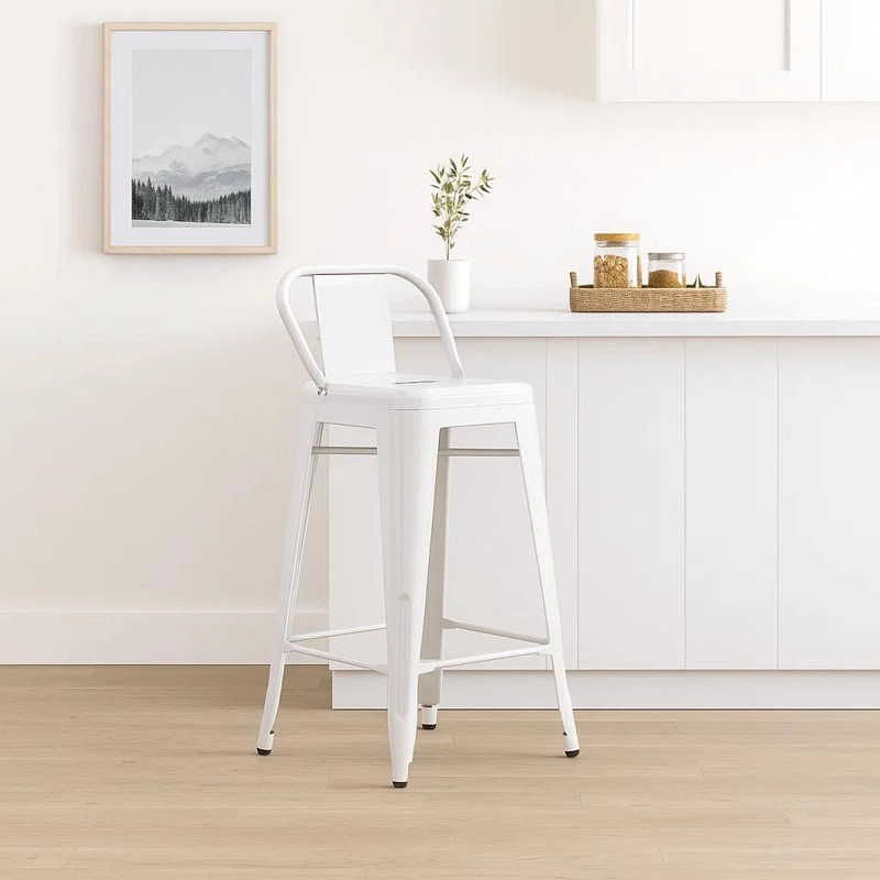 TABURETE KLIK MUEBLES TOLIX 1 CUERPO BLANCO CON RESPALDO - 3