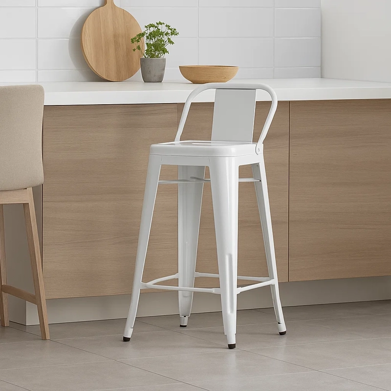 TABURETE KLIK MUEBLES TOLIX 1 CUERPO BLANCO CON RESPALDO - 6