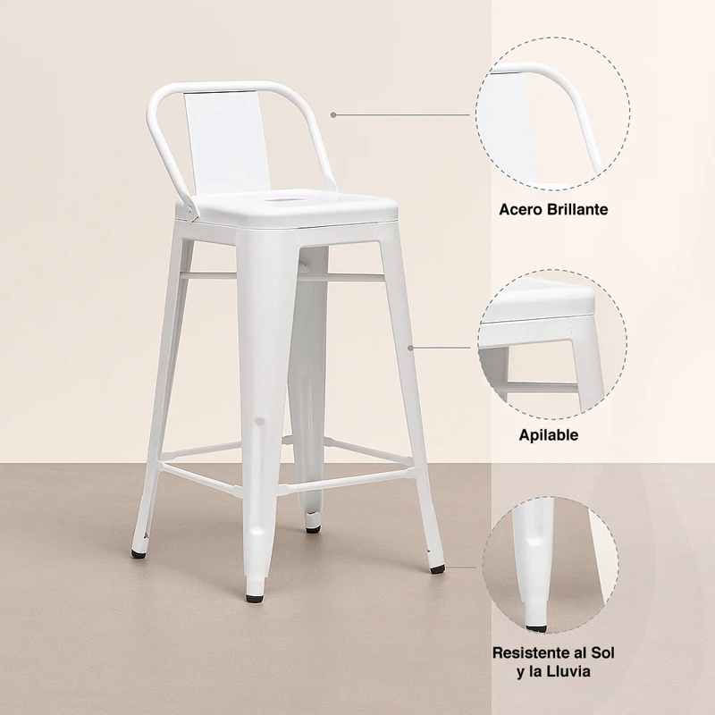 TABURETE KLIK MUEBLES TOLIX 1 CUERPO BLANCO CON RESPALDO - 9