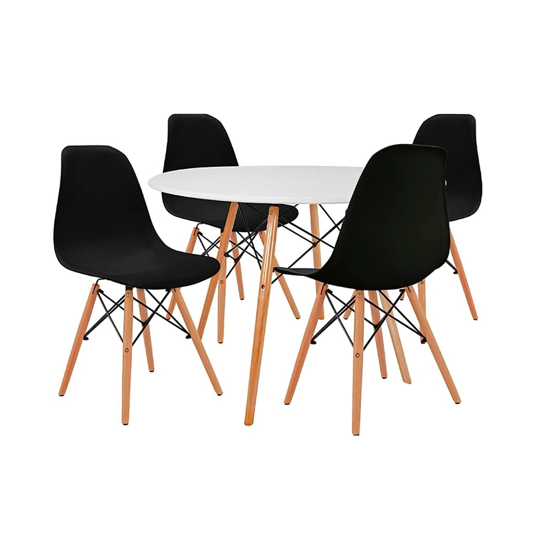 COMEDOR MESA EAMES REDONDA BLANCA 80CM + 4 SILLAS EAMES NEGRAS - 1