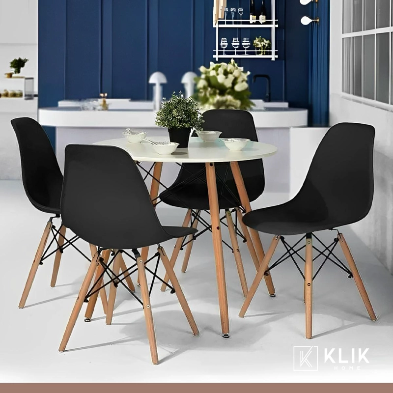 COMEDOR MESA EAMES REDONDA BLANCA 80CM + 4 SILLAS EAMES NEGRAS - 2
