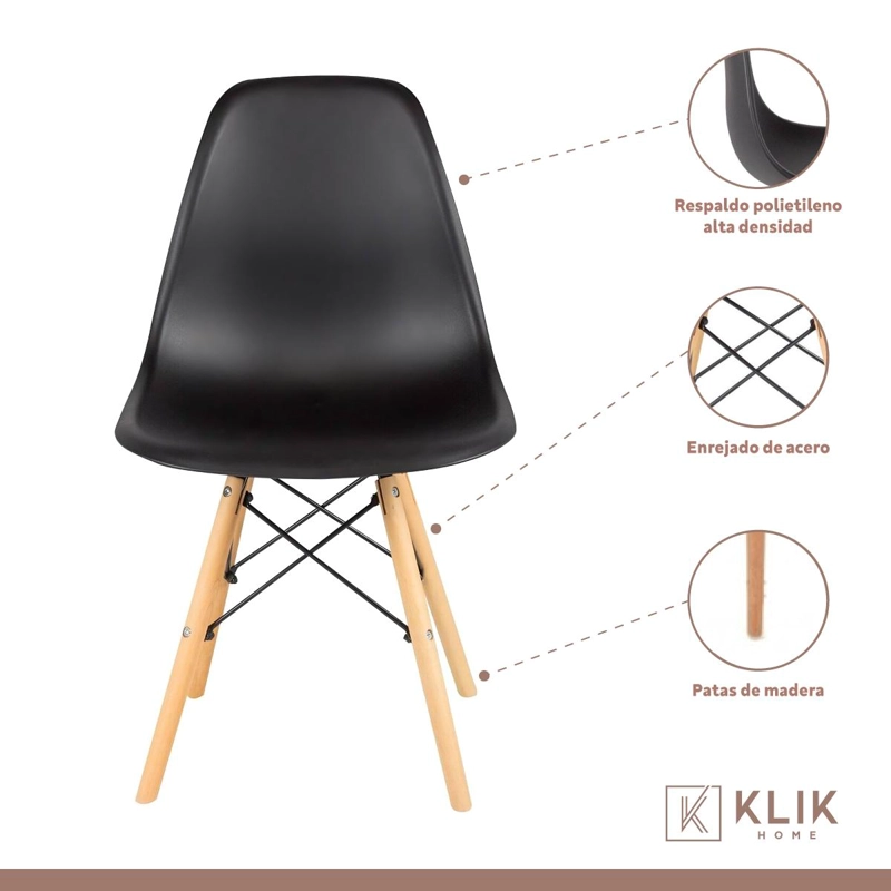 COMEDOR MESA EAMES REDONDA BLANCA 80CM + 4 SILLAS EAMES NEGRAS - 4