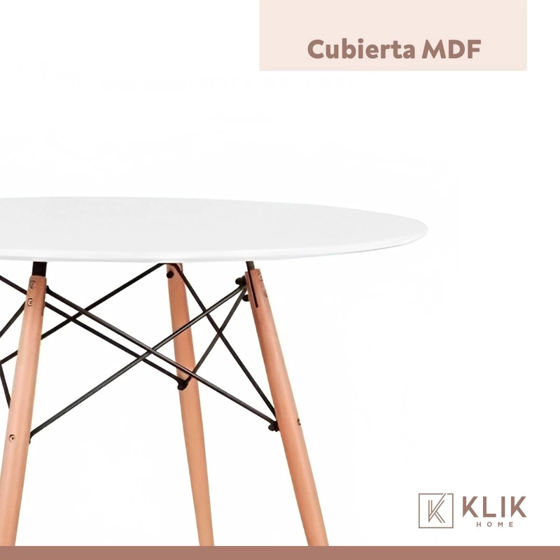 COMEDOR MESA EAMES REDONDA BLANCA 80CM + 4 SILLAS EAMES NEGRAS - 7