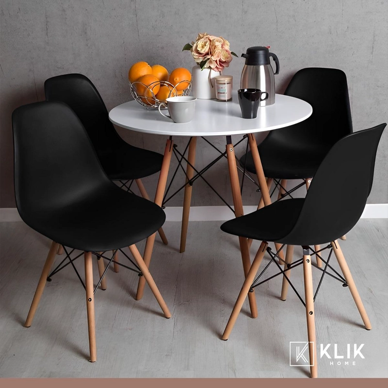 COMEDOR MESA EAMES REDONDA BLANCA 80CM + 4 SILLAS EAMES NEGRAS - 8