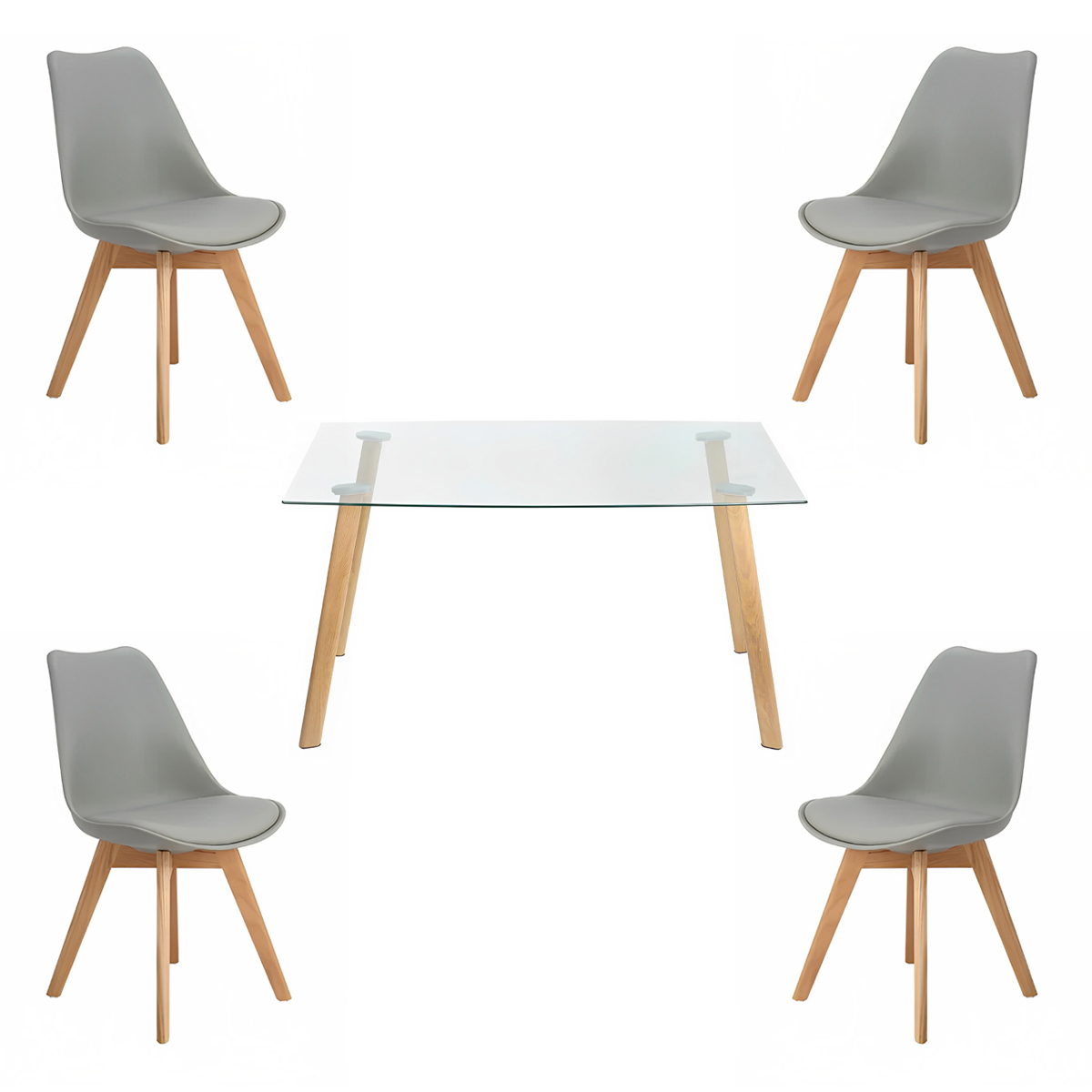 COMEDOR MESA DE VIDRIO NÓRDICA 140X90 CM + 4 SILLAS TULIP GRISES - 1