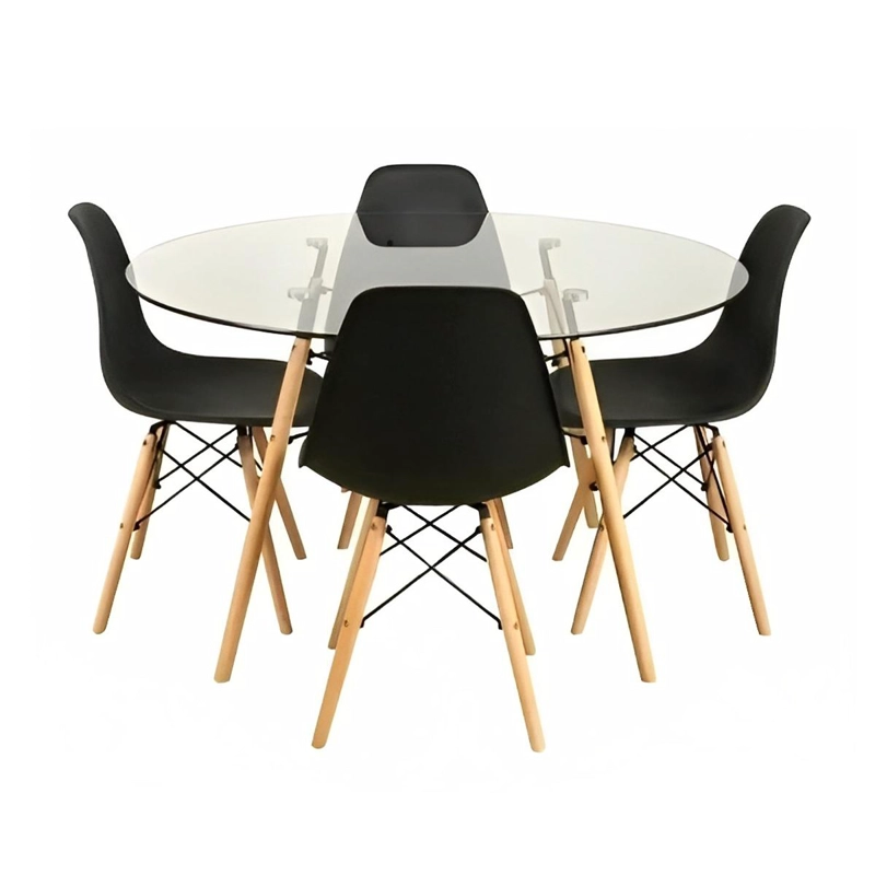COMEDOR MESA EAMES VIDRIO 100CM + 4 SILLAS EAMES NEGRAS - 1