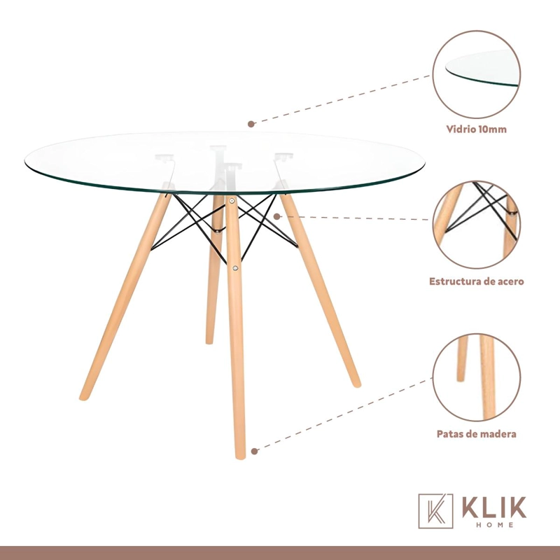 COMEDOR MESA EAMES VIDRIO 100CM + 4 SILLAS EAMES NEGRAS - 3