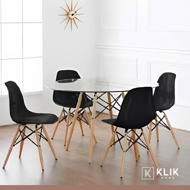 COMEDOR MESA EAMES VIDRIO 100CM + 4 SILLAS EAMES NEGRAS - 8